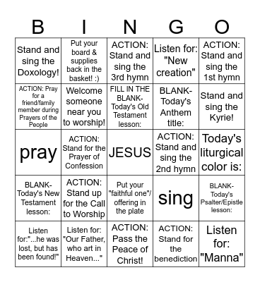 Worship Bingo- 3/6/2016 Bingo Card