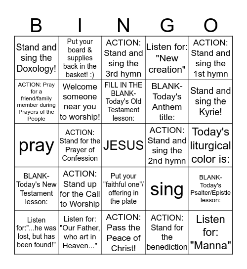 Worship Bingo- 3/6/2016 Bingo Card