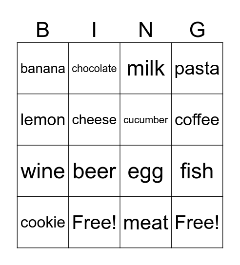 Shopping Bingo Card