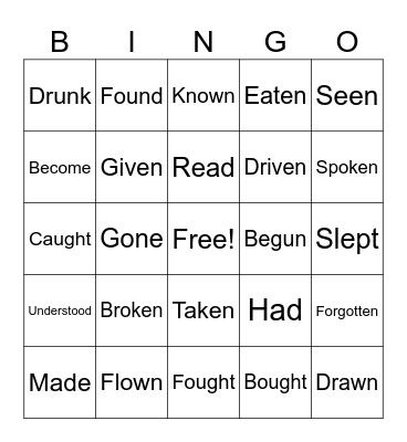 Irregular verbs Past Participle Bingo Card