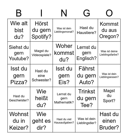 Geplauder Bingo German 1 Bingo Card