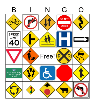 Road Signs Bingo Card