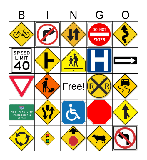 Road Signs Bingo Card