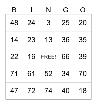 1-75 Bingo Card