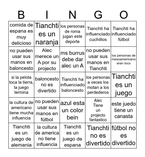 La projecta de Alec Bingo Card