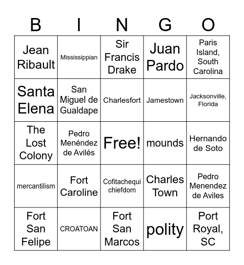 SC Explorers Bingo Card