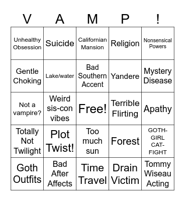 Video-Audio Motion Picture Bingo Card