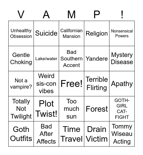 Video-Audio Motion Picture Bingo Card