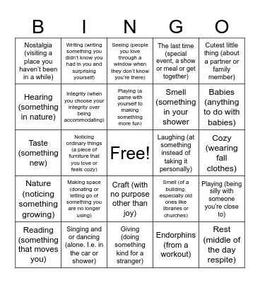 Joy Bingo Card