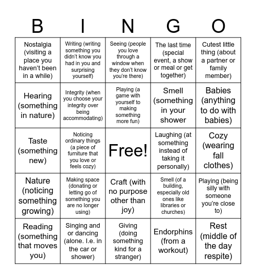 Joy Bingo Card