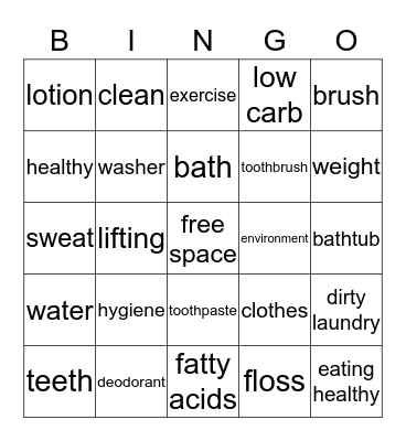hygiene Bingo Card
