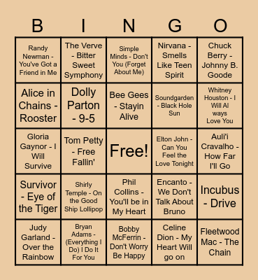 Huddle Musical Bingo Card