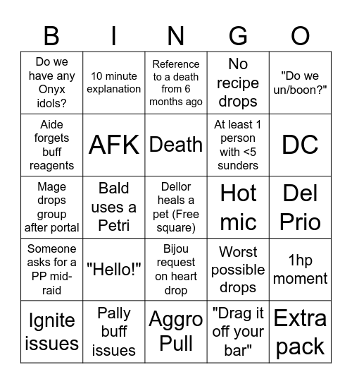 HC Elite Raid Day Bingo Card
