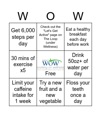 Healthy Holiday Challenge Week 1: Bingo Card