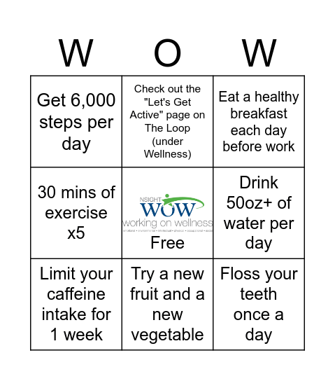 Healthy Holiday Challenge Week 1: Bingo Card
