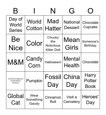 October National Day Bingo! Bingo Card