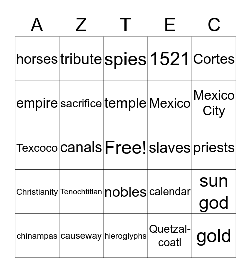 Aztec Review! Bingo Card