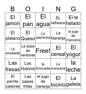 Spanish Bingo Card