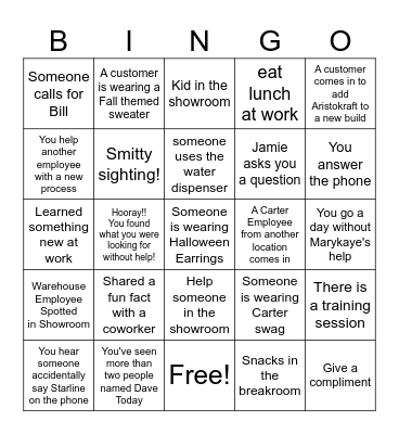 Carter October Bingo Card