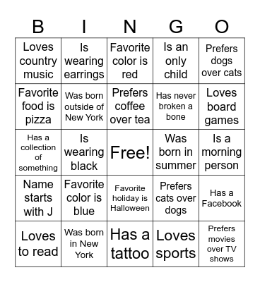 Getting to Know You Bingo Card