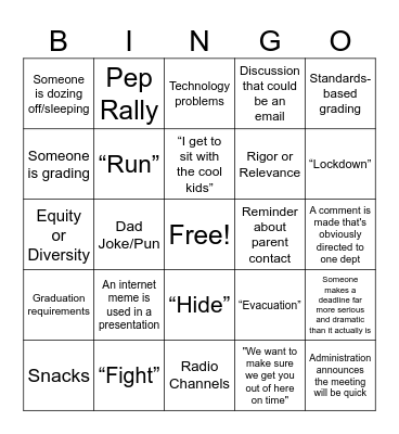 STAFF Meeting BINGO Card