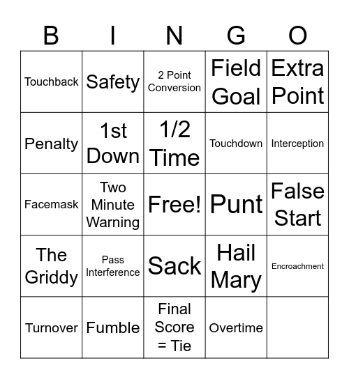 Football Bingo Card