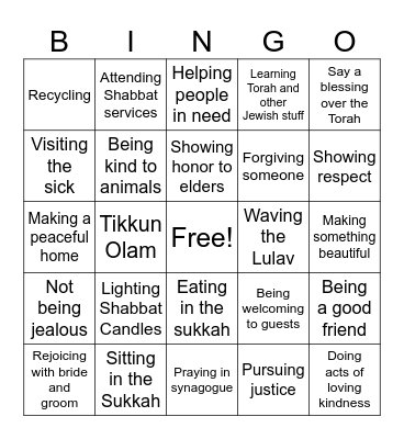 Mitzvah Bingo Card