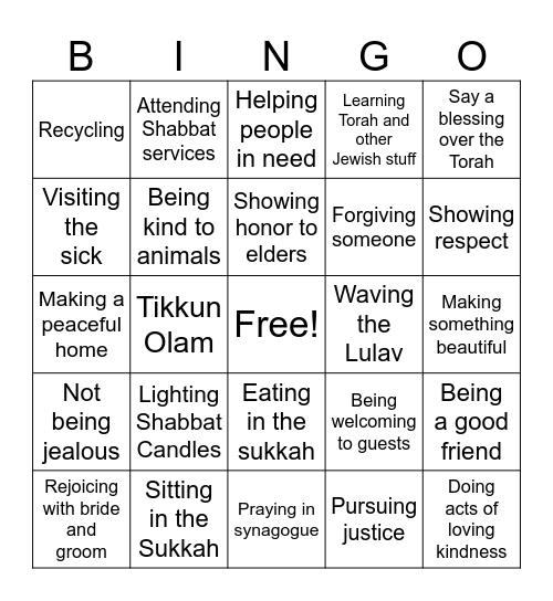 Mitzvah Bingo Card