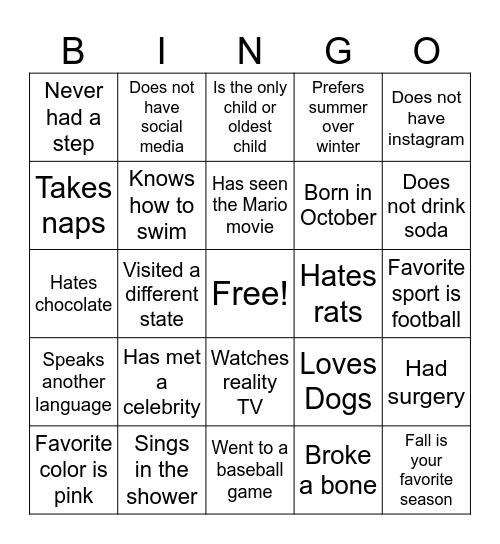 Room 46 Bingo Card