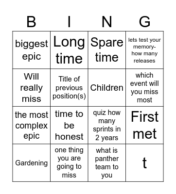 Farewell Bingo Card
