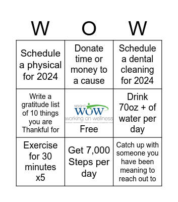 Healthy Holiday Challenge: Week 3 Bingo Card