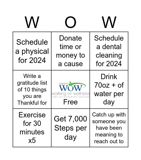 Healthy Holiday Challenge: Week 3 Bingo Card