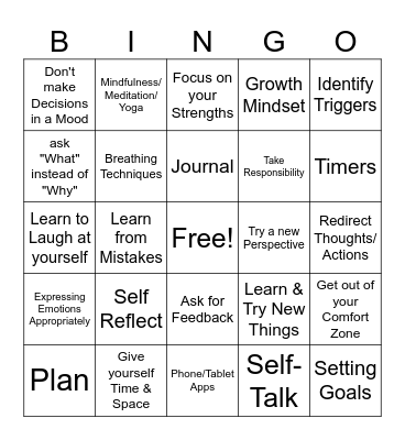 Self-Awareness Bingo Card