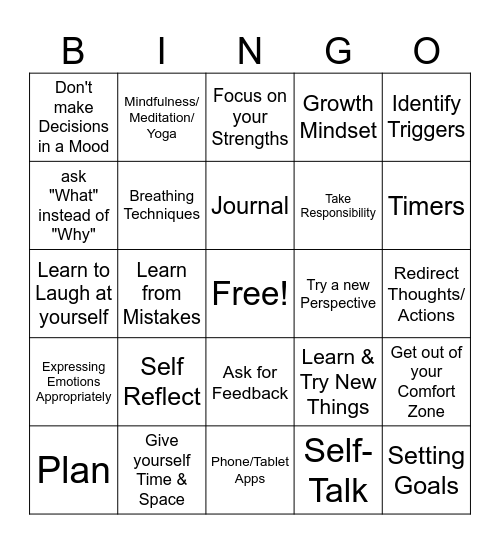 Self-Awareness Bingo Card