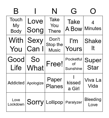 2008 Hot 100 Bingo Card