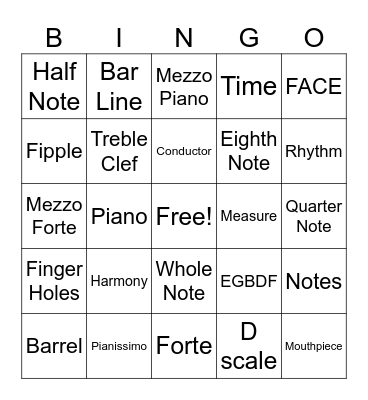 Tin Whistle Bingo Card