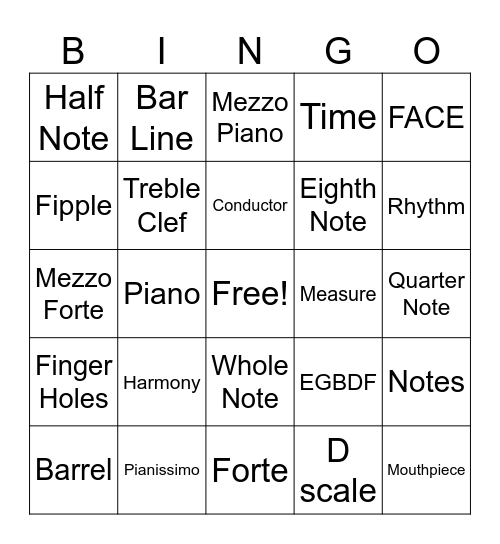 Tin Whistle Bingo Card