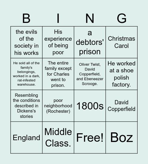DICKENS'S BINGO Card