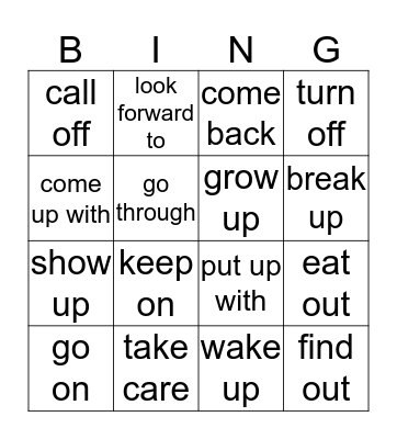 Phrasal verbs Bingo Card