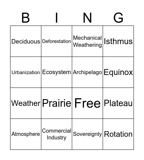 Geography Bingo Card