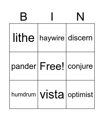 Vocabulary 9/25/2023 Bingo Card