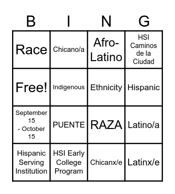 Caring Campus Bingo Card