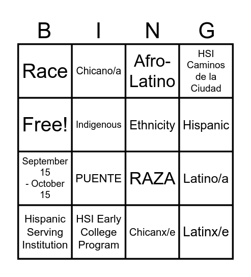 Caring Campus Bingo Card