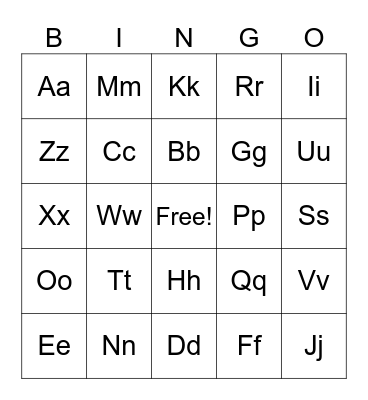 Letters Bingo Card