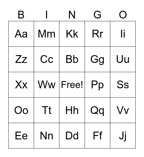 Letters Bingo Card