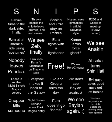 Star Wars Ahsoka Ep 8 Bingo Card