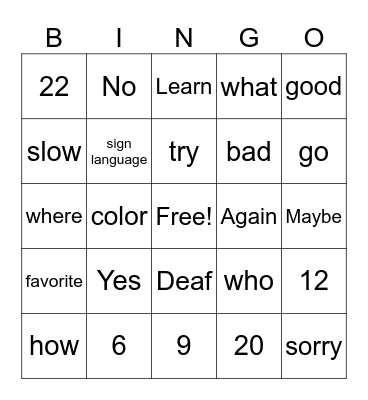 ASL Bingo Card