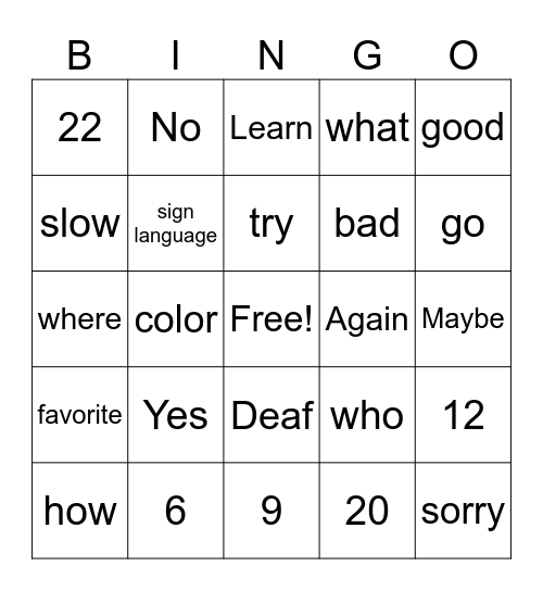 ASL Bingo Card