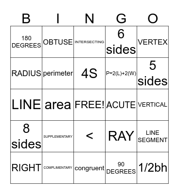 GEOMETRY Bingo Card