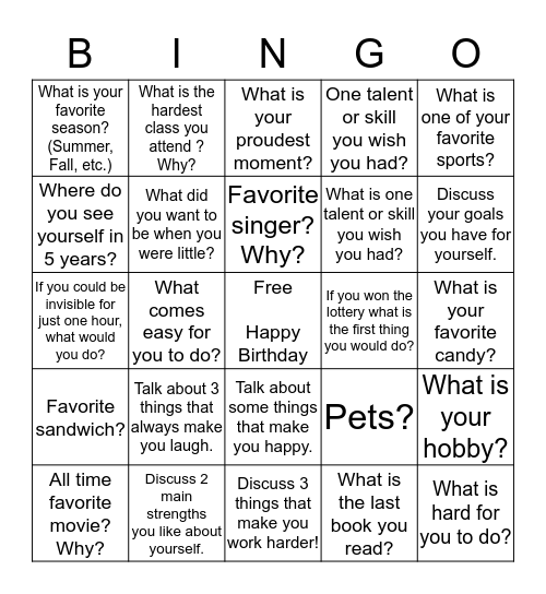 Happy Birthday Bingo Card